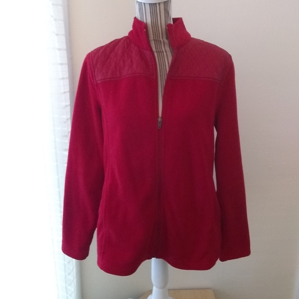 Talbots Red Full Zip Quilted Fleece Jacket Size L